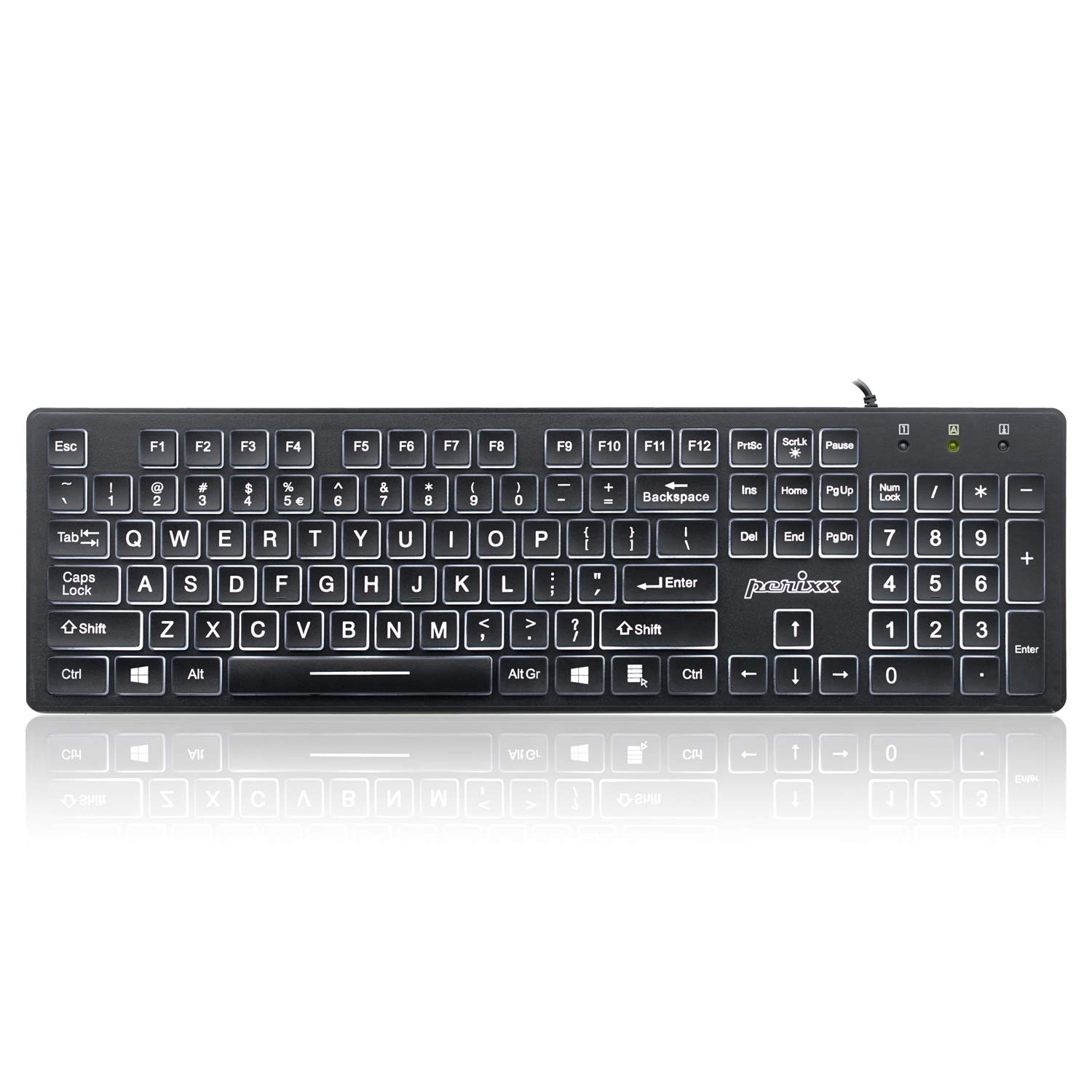 Perixx PERIBOARD-317 Wired Backlit USB Keyboard, Big Print Letter with Black