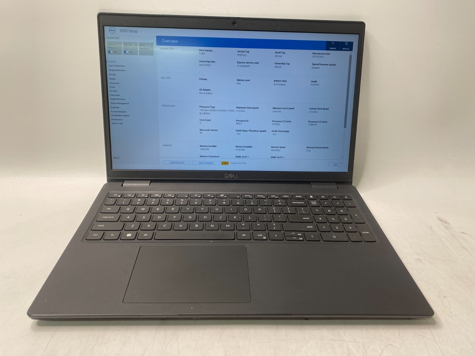 FOR PARTS Dell Latitude 3520 i7-1165G7 No RAM/SSD 70% Battery - Broken USB