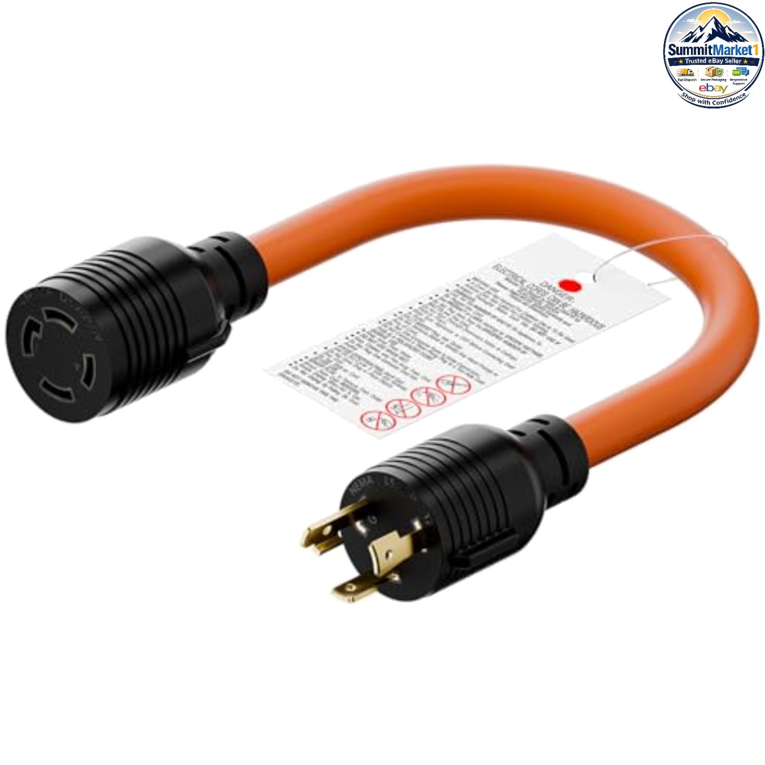 NEMA L5-30P to L14-30R Adapter Cable 1.5 ft 10 AWG 30A 125V Black