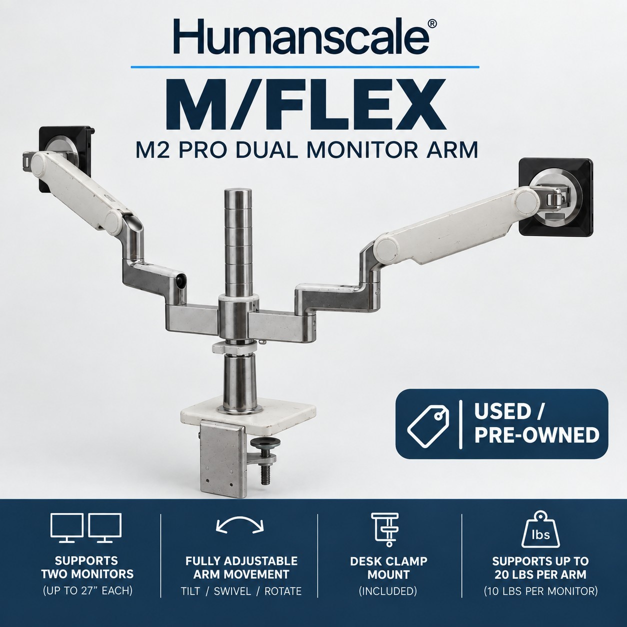 Humanscale M2 Pro Dual Mount Monitor Arm Vesa Plates White Silver Screw Hardware