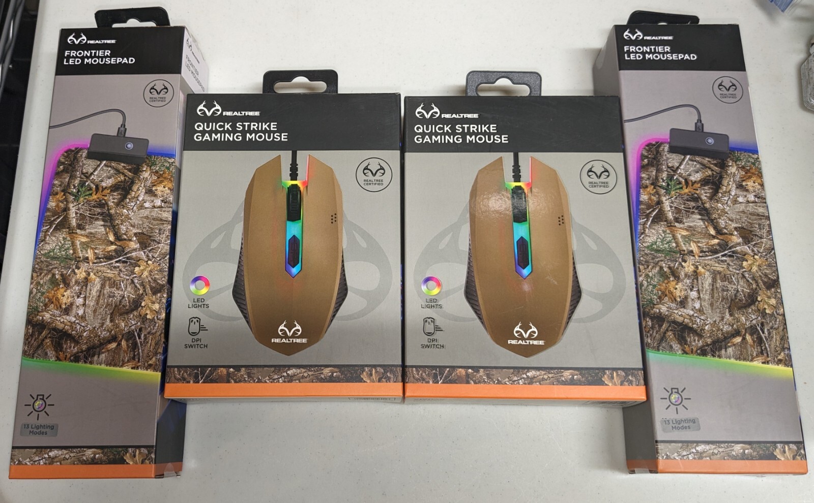 2x RealTree Quick Strike Gaming Mouse & Frontier LED Mousepad Set RGB Lights