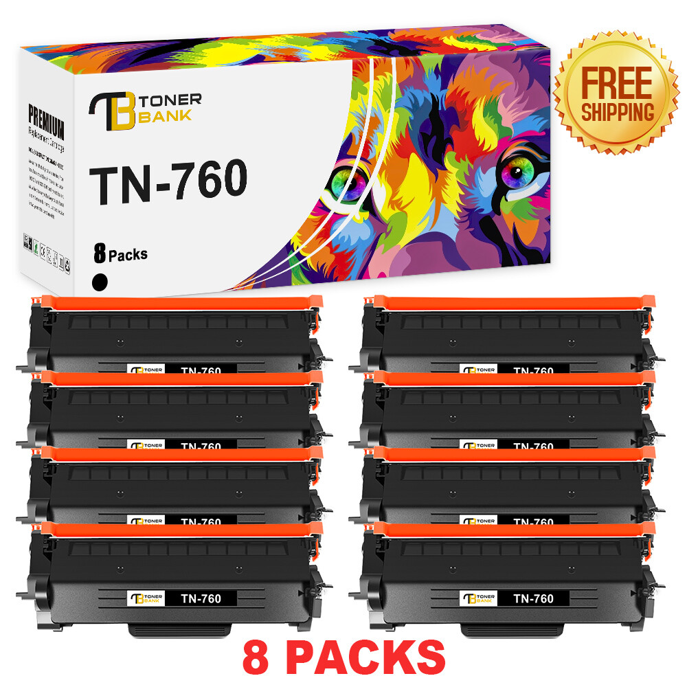 8x High Yield Toner Compatible With Brother TN760 MFC-L2710DW HL-L2395DW L2390DW