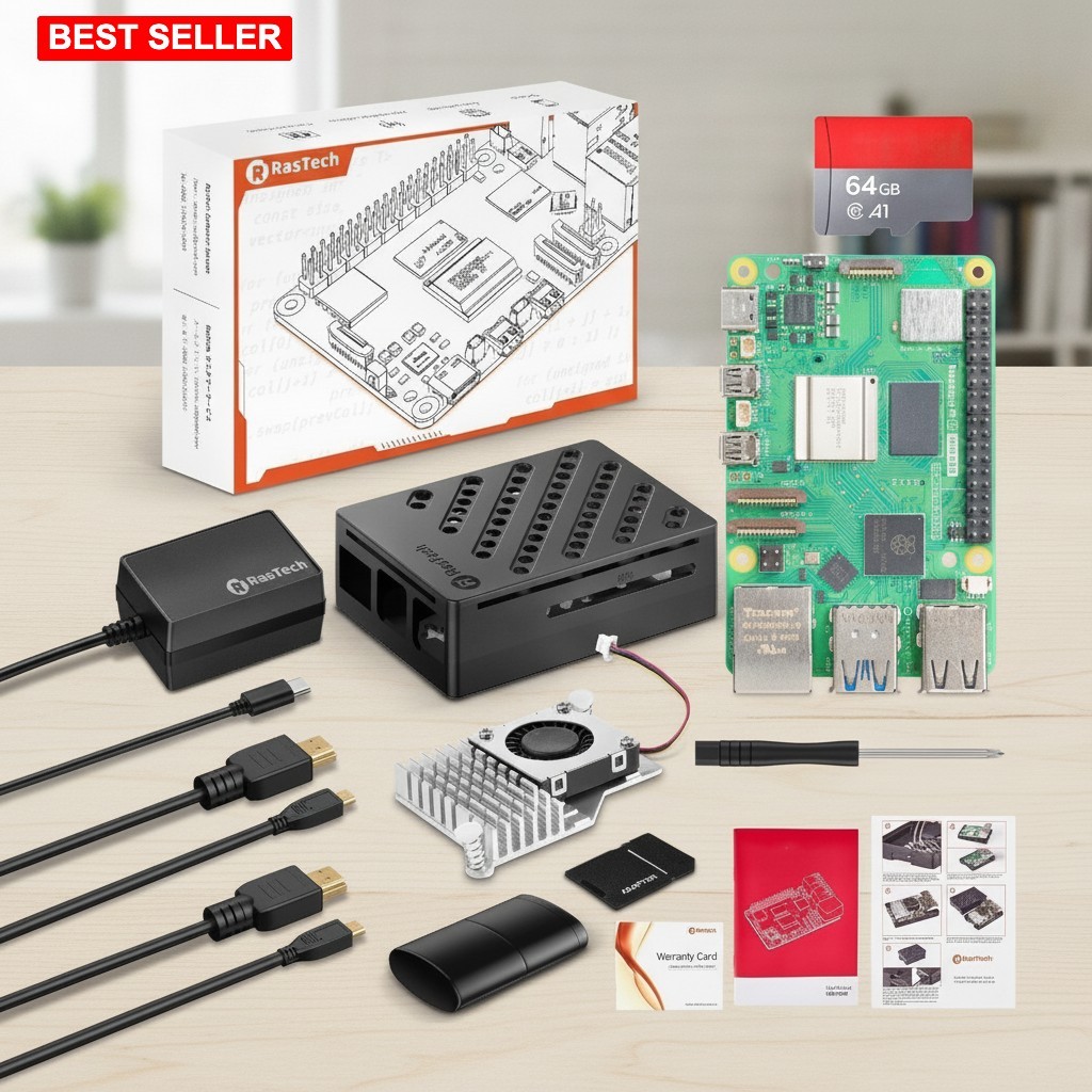RasTech Raspberry Pi 5 16GB Kit Includes Active Cooler Case Power Supply