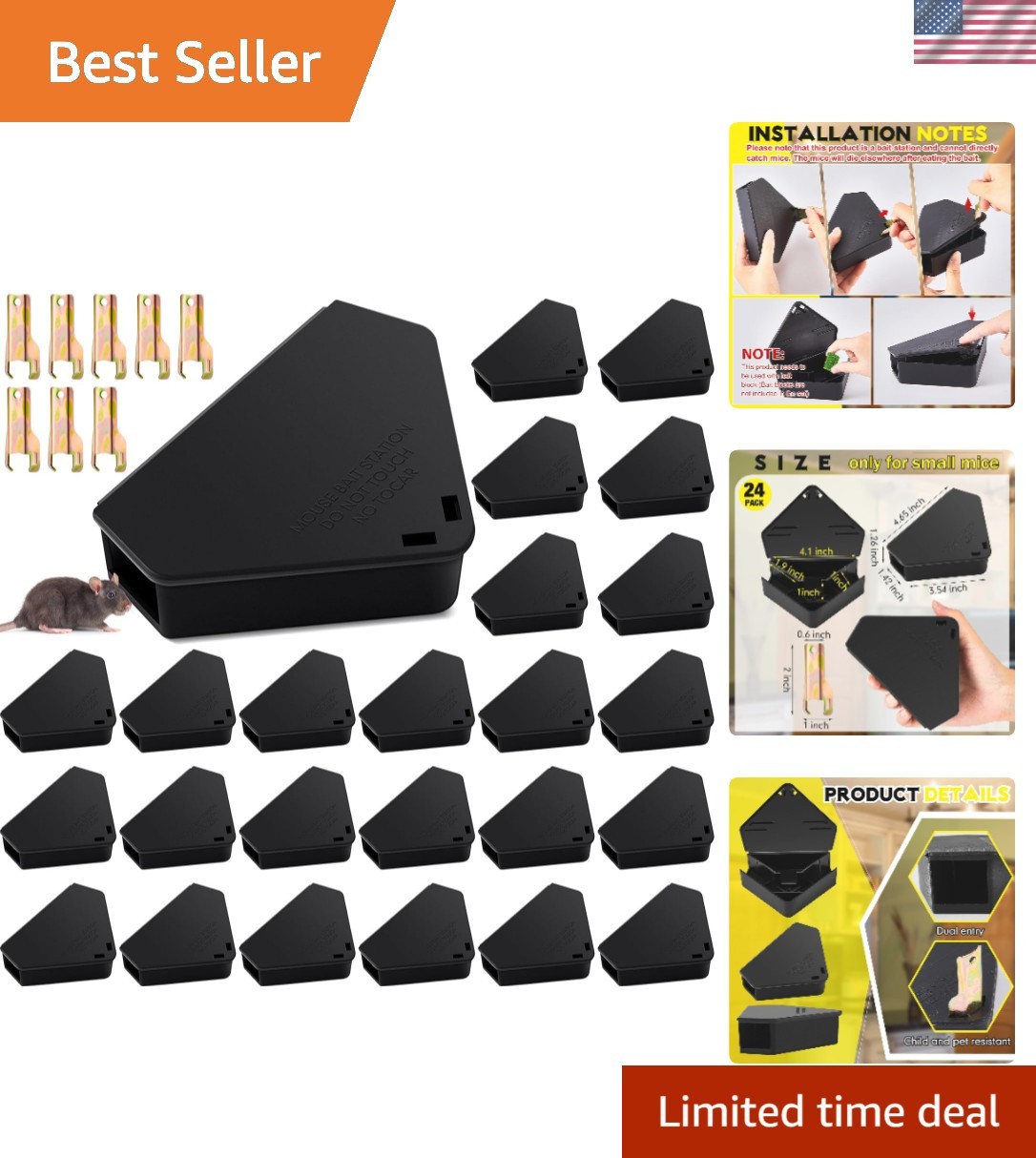 24 Pcs Mice Station with Key Triangle Mouse Station Reusable Rodent Trap Box,...