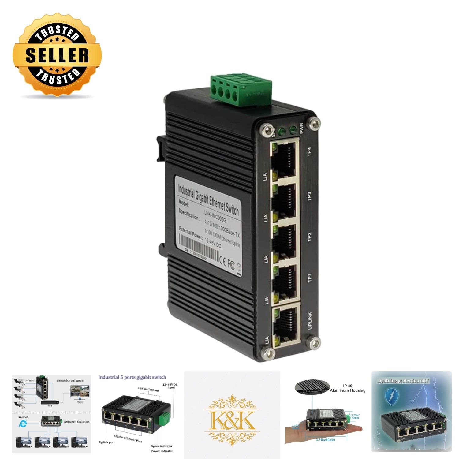 Compact Industrial Ethernet Switch with 10Gbps & Surge Protection - Metal Design