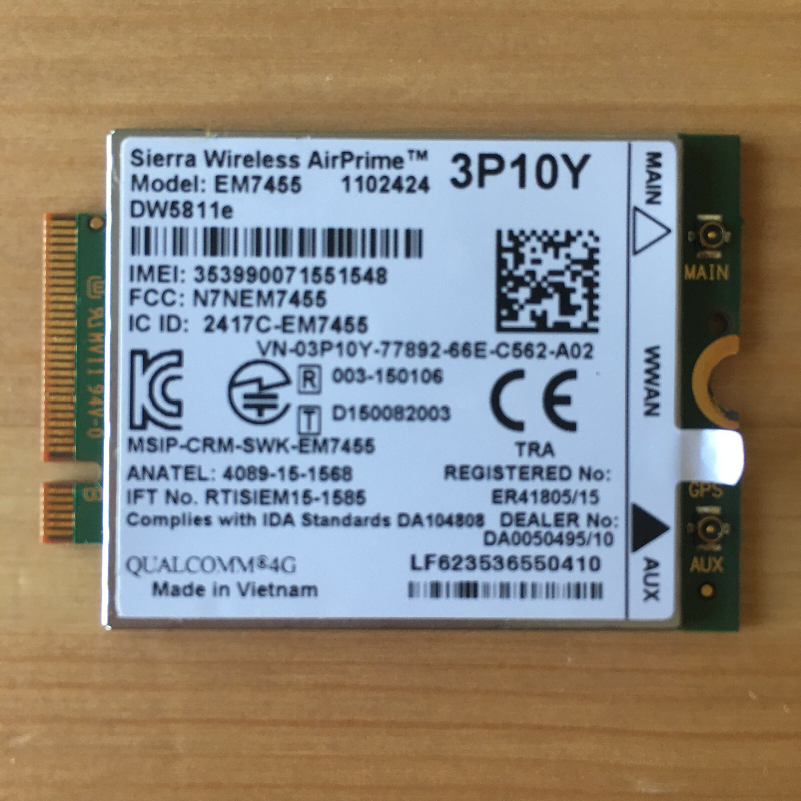 ✅ Dell Sierra Wireless AirPrime EM7455 DW5811e 4G WWAN Part# 3P10Y ✅ 100% Work