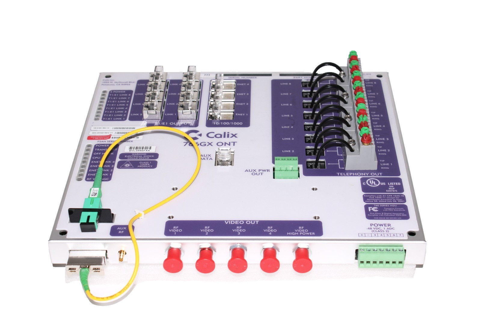 100-01551, CALIX 766GX ONT MODULE, 8 POTS, 4 GE, 8 DS1, 4 RF, 1 RFX