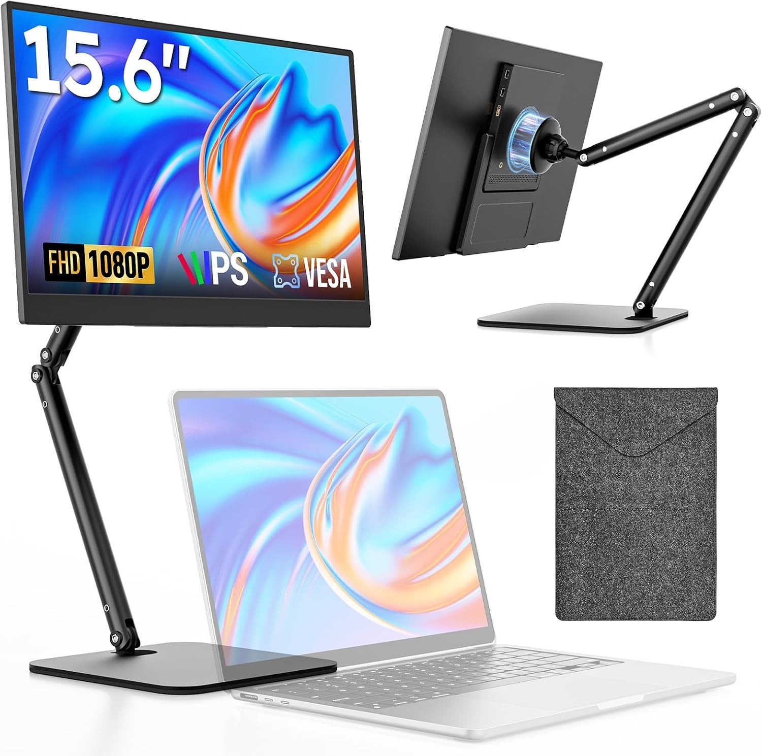 15.6" FHD Portable Monitor, IPS Travel Screen with Magnetic Stand & Carry Case