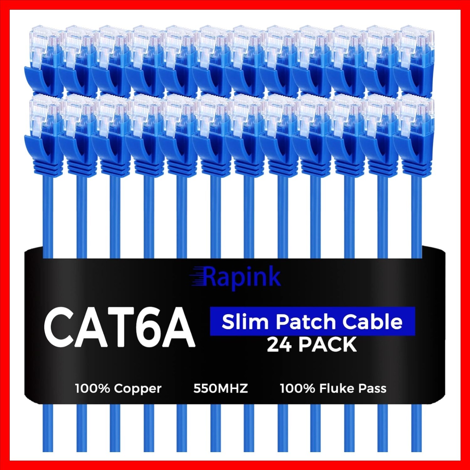 Blue Cat6a Ethernet Patch Cable 2ft Slim High-Speed 10G Compatible for Network