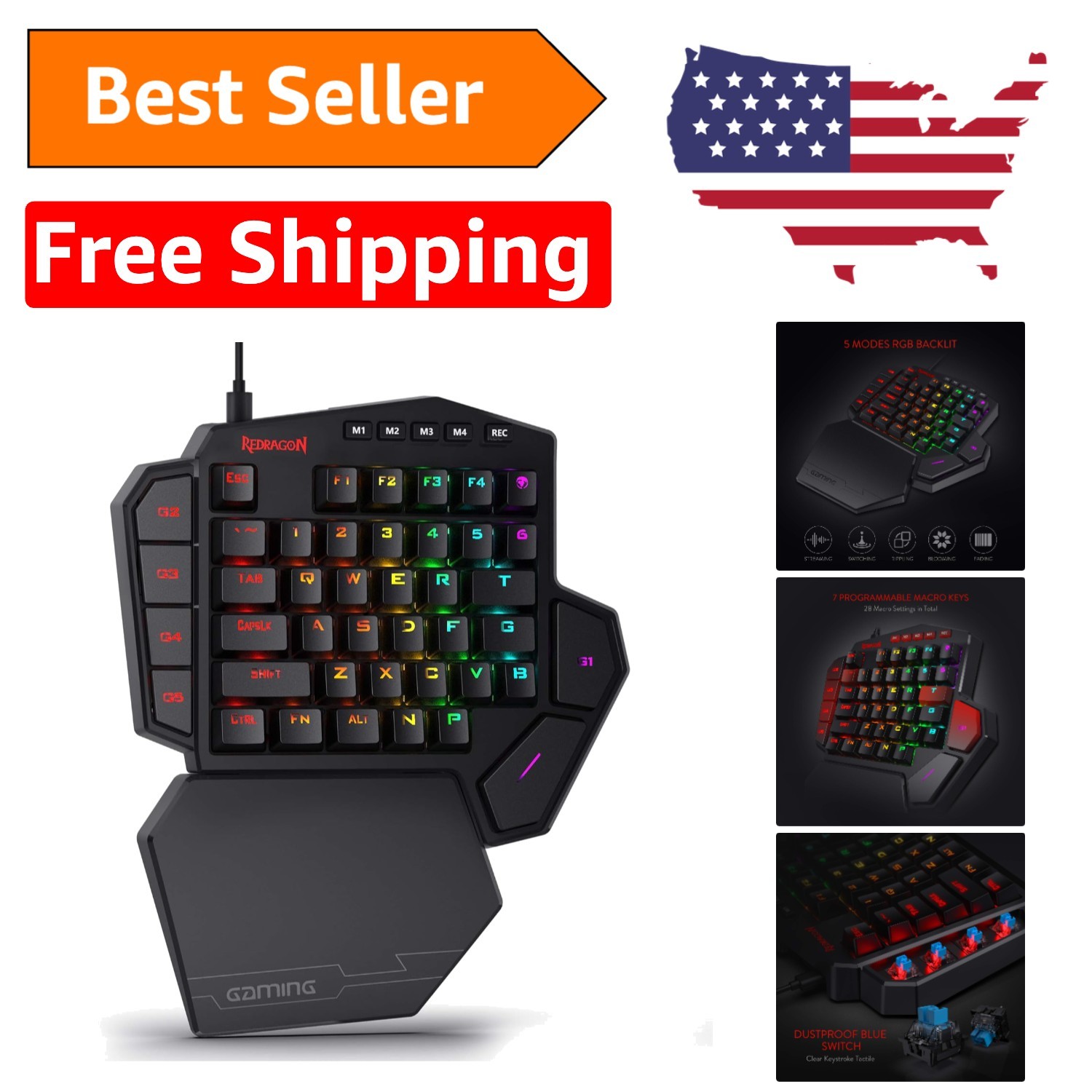 High-Performance K585 RGB One-Handed Gaming Keypad with Multi-Color Effects