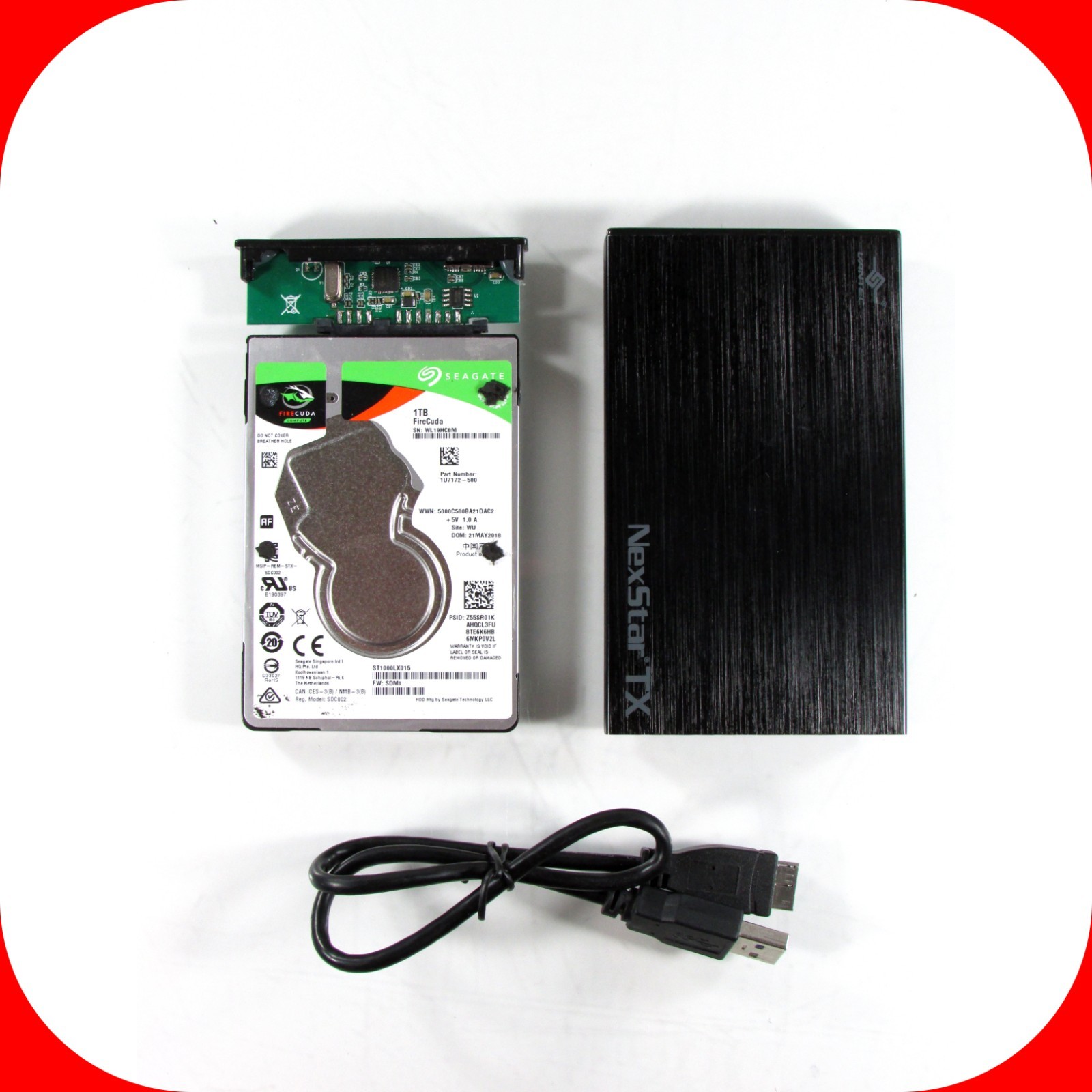 Seagate FireCuda 1TB 128MB SATA 2.5" SSHD ST1000LX015, NexStar TX USB Enclosure