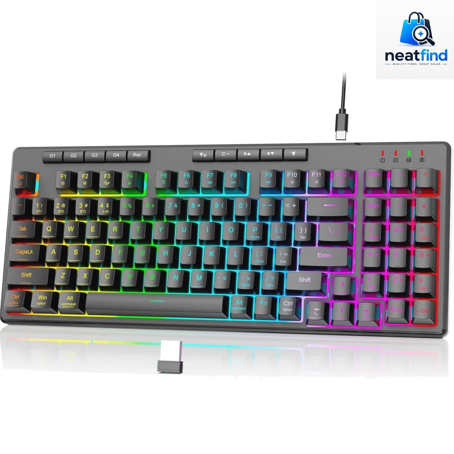 K517 Pro Wireless Gaming Keyboard RGB Backlit 94 Keys Mechanical Feel Mac Win...