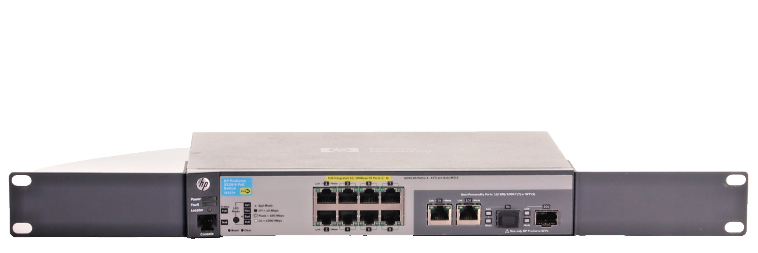 HP ProCurve J9137A 2520-8 POE Ethernet Switch w/ Power Adapter & Rackmount Ears