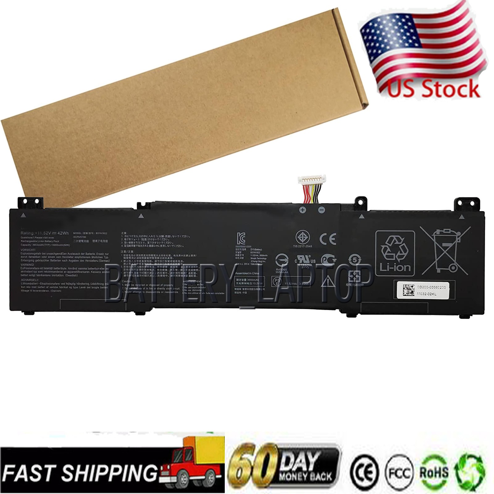 B31N1822 Replacement Battery 42Wh for ASUS UM462 Series 11.52V 3ICP5/57/80