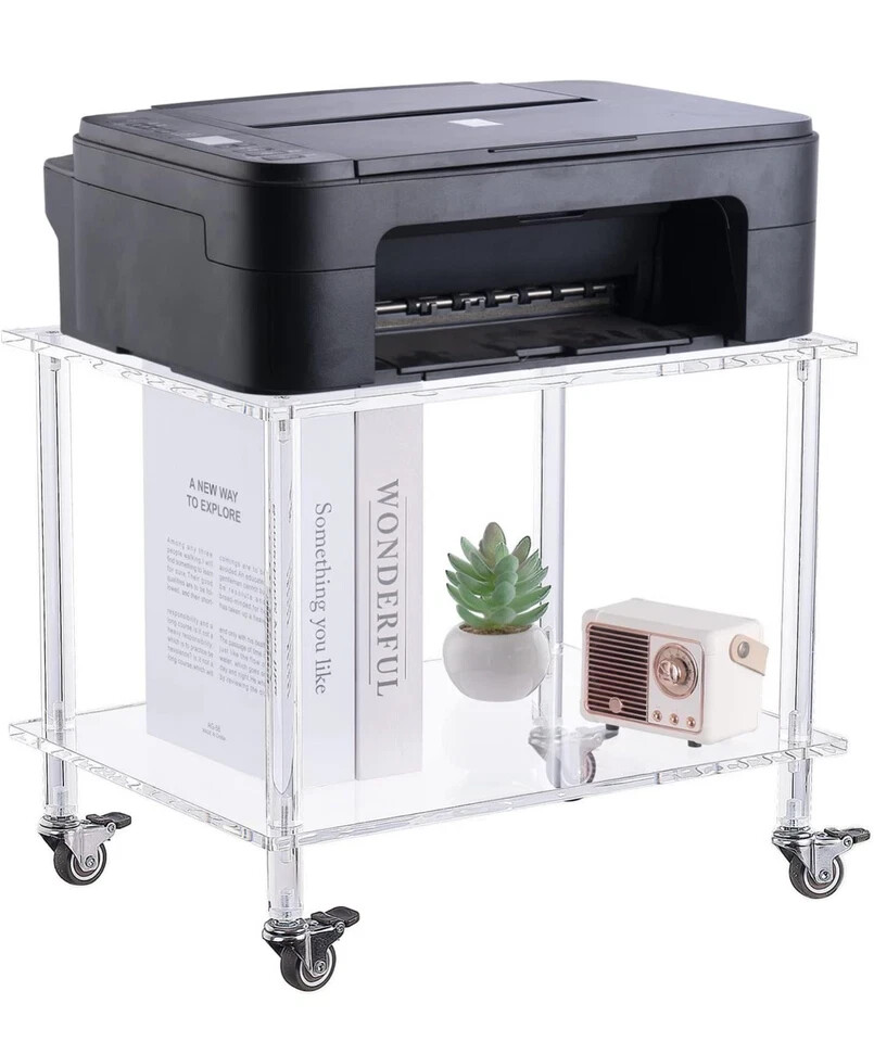Acrylic Printer Stand - 2-Tier Under Desk Printer Table with Wheels