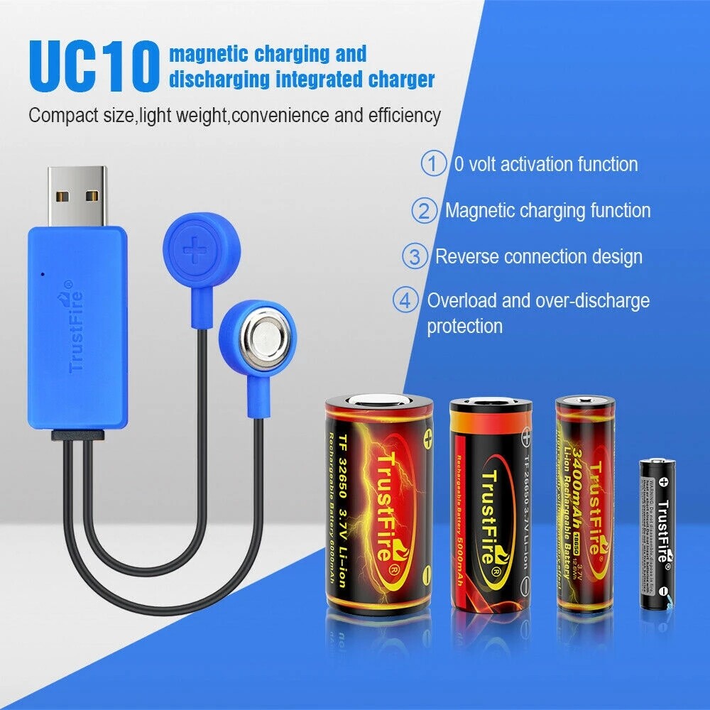 UC10 Universal Magnetic USB Charger for 18650/14500/26650/AA/AAA Battery Outdoor
