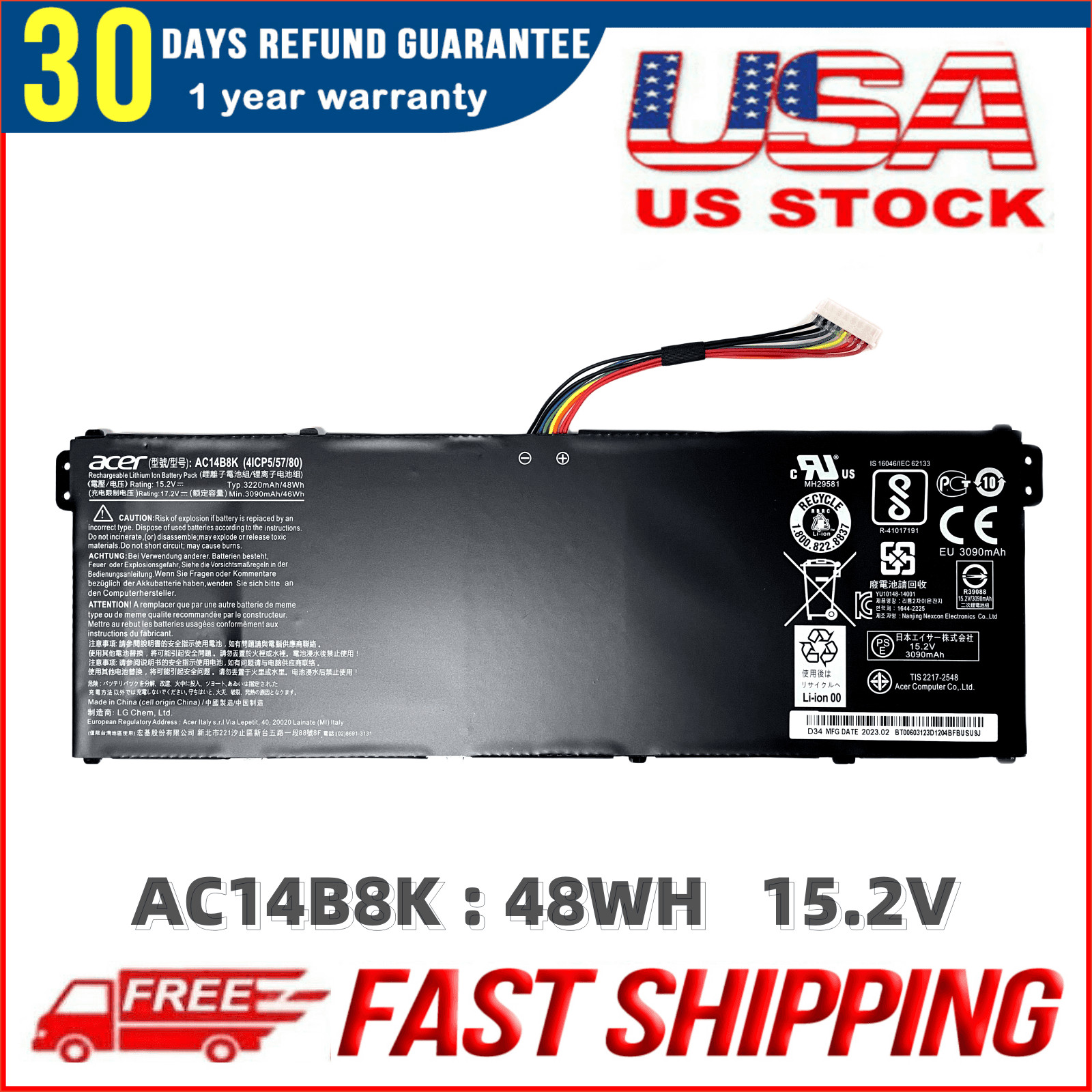 Genuine AC14B8K AC14B3K battery for Acer Chromebook CB3-111 CB5-571 AspireV3-371