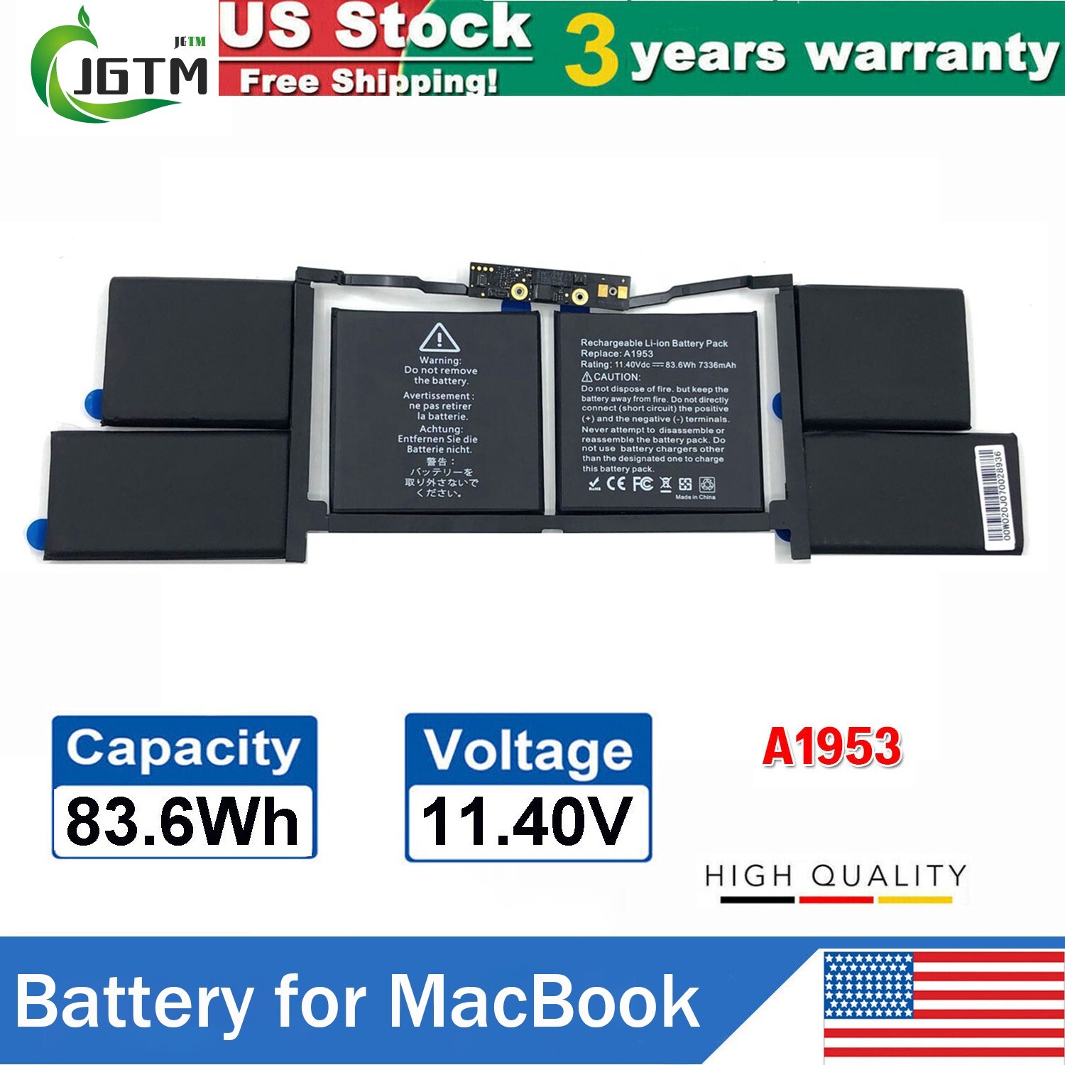 A1953 Battery For MacBook Pro 15" Mid 2018 2019 EMC 3215 3359 Touch Bar A1990 US