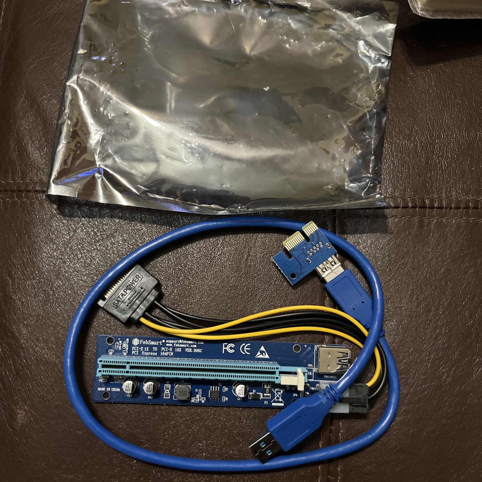 FebSmart PCI-E Riser PCIe Ver 006C 6 PIN 16x to 1x Powered Riser Adapter Card