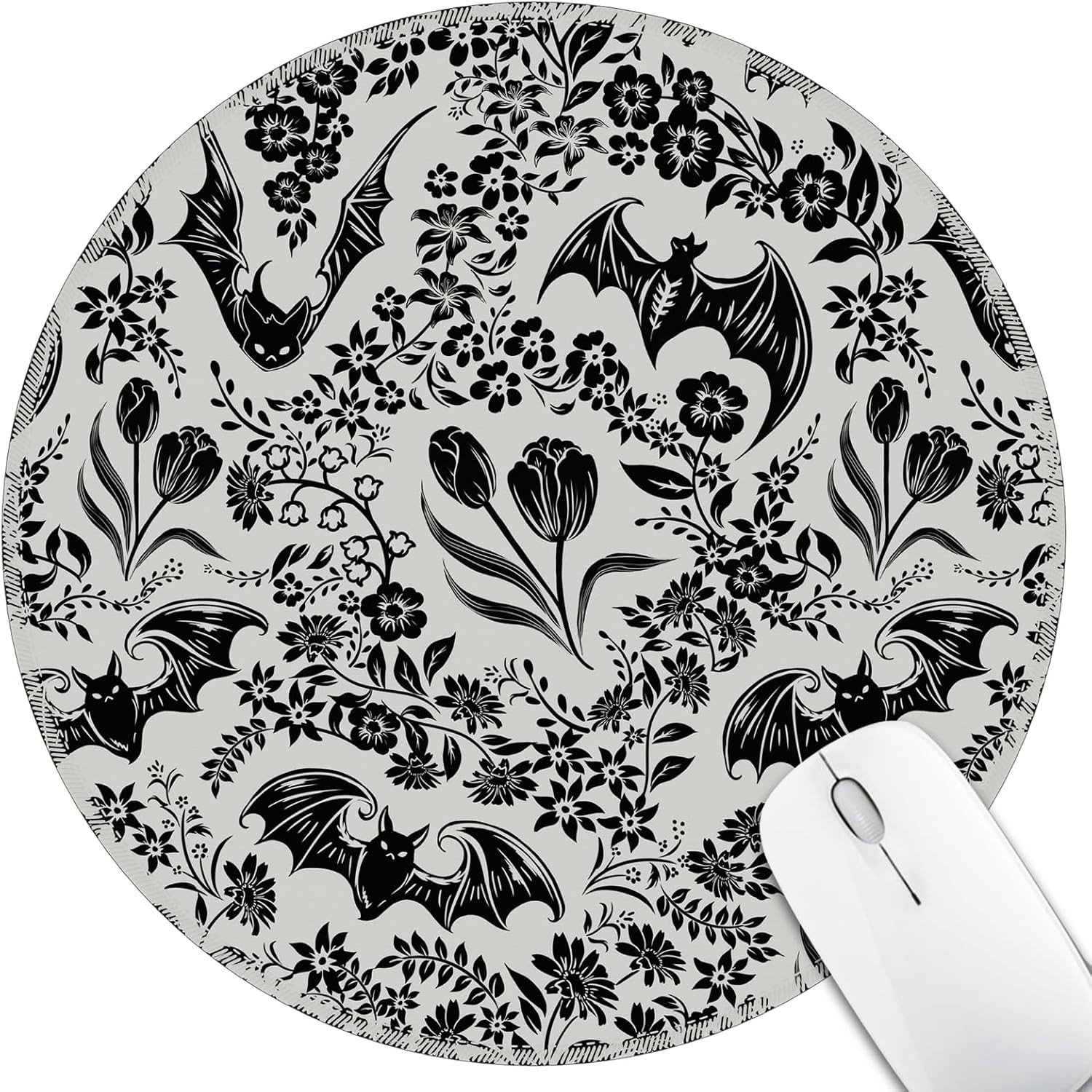 Goth Bat Floral Mouse Pad for Desk, Gothic Small Cute Mousepad with Non-Slip