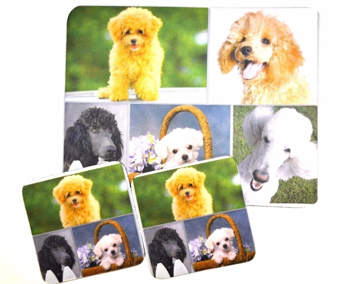 3 pc Set Dog Lovers Mouse Pad 9x7 + 2 Coasters POODLE Puppies Little Gifts