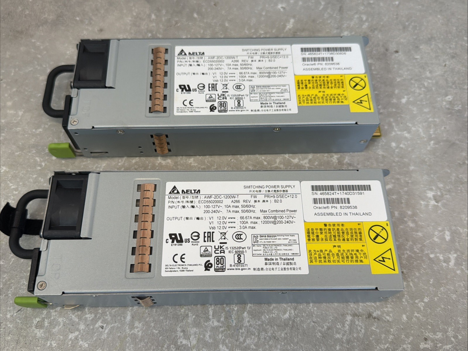 Lot of 2 Delta AWF-2DC-1200W-T 1200W Switching Power Supplies