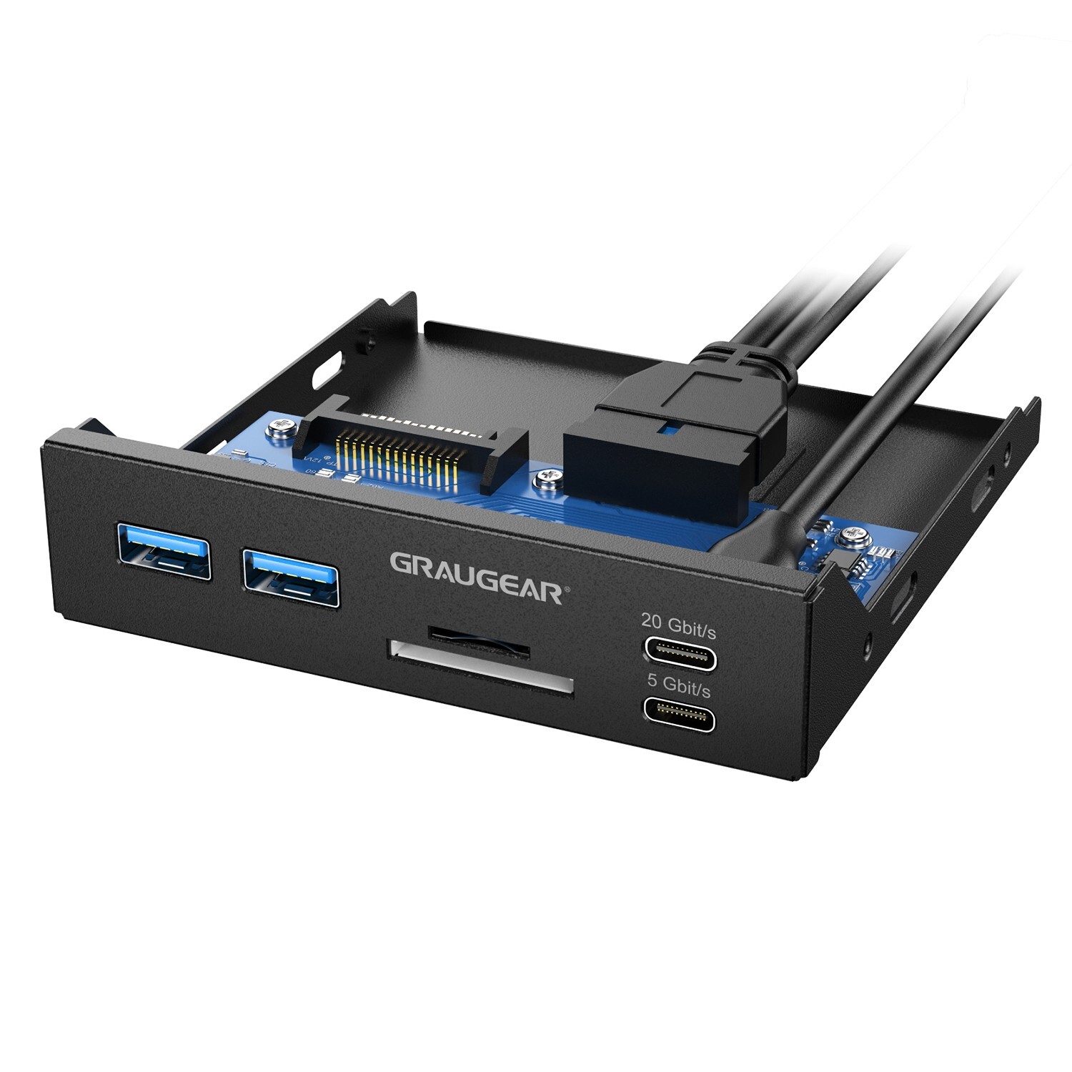 Front Panel Card Reader USB HUB 6-Port Metal in 3.5 inch PC Bay