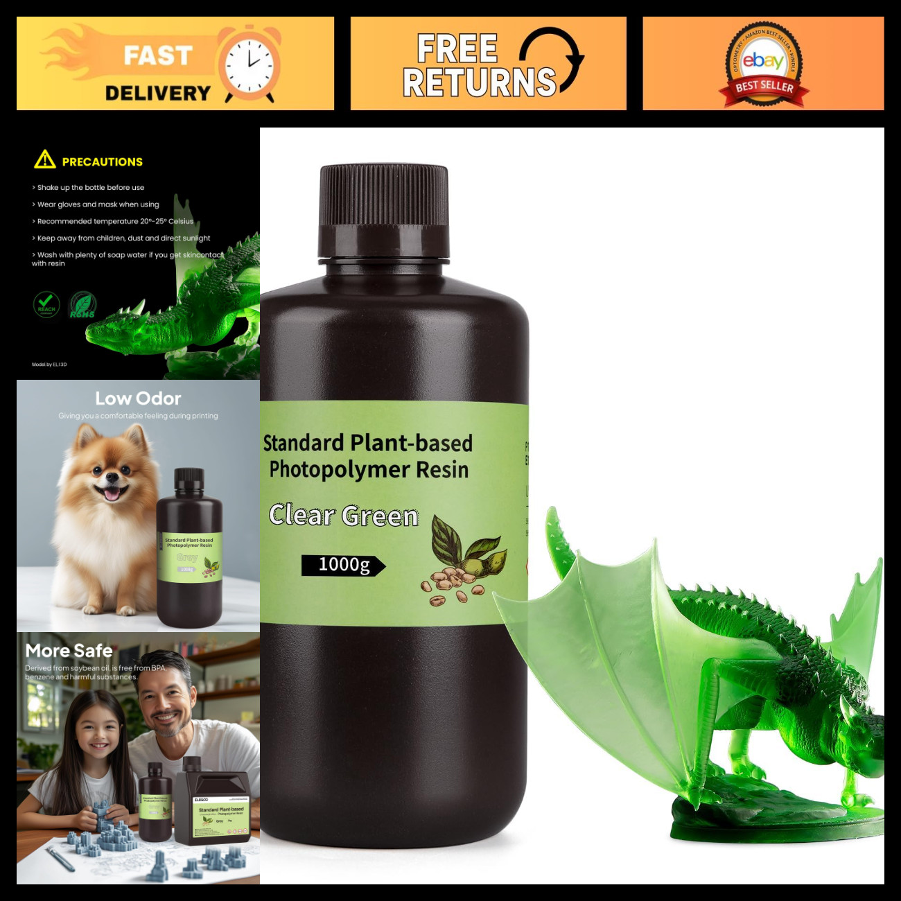 Clear Green Plant-Based 3D Printer Resin 1000g for High-Quality Prints