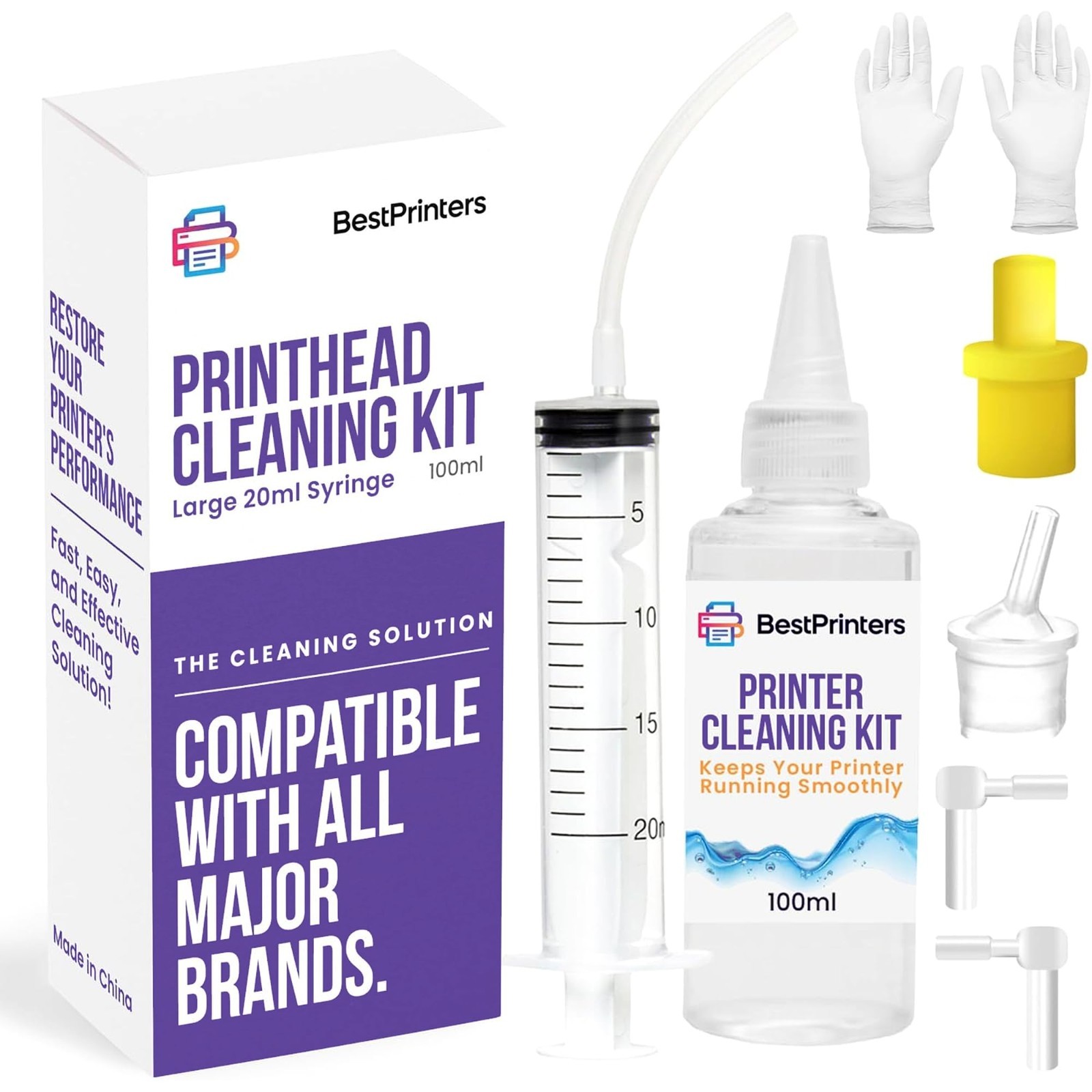 Universal Inkjet Printer Head Cleaning Kit with 20ml Syringe & 100ml Fluid