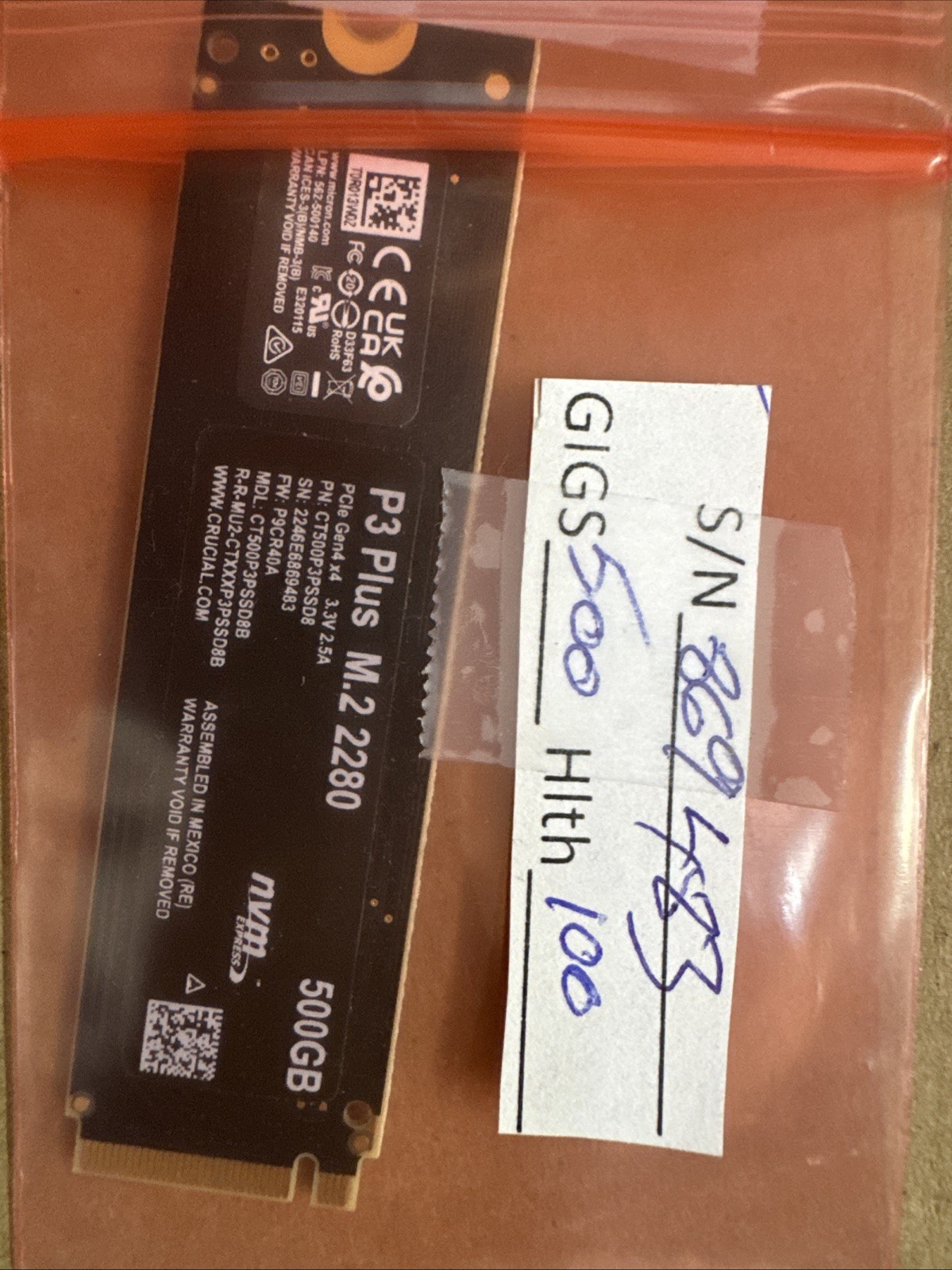 Crucial P3 Plus PCle 4.0 M.2 2280, CT500P3PSSD8 MVMe Gen4x4 500GB