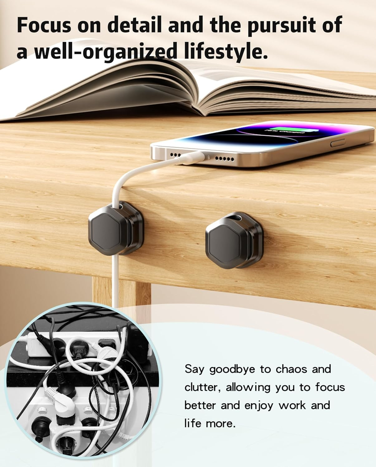 6 Pack Magnetic Cable Clips [Cable Smooth Adjustable] Cord Organizer -  Adhes...