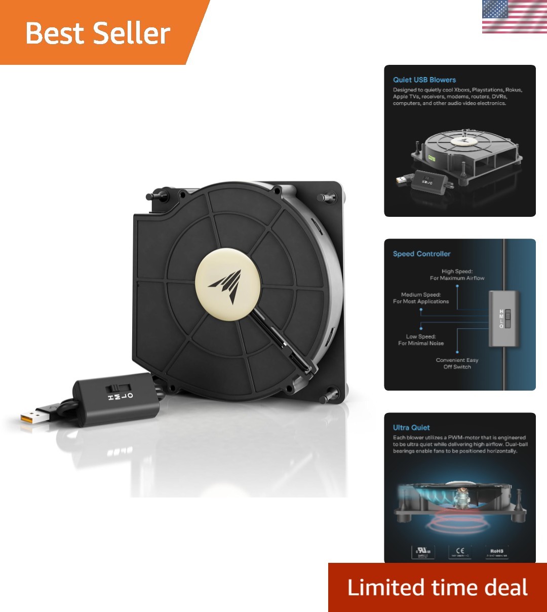 Efficient 120mm USB Cooling Fan: Quiet Operation & Speed Control for Electronics