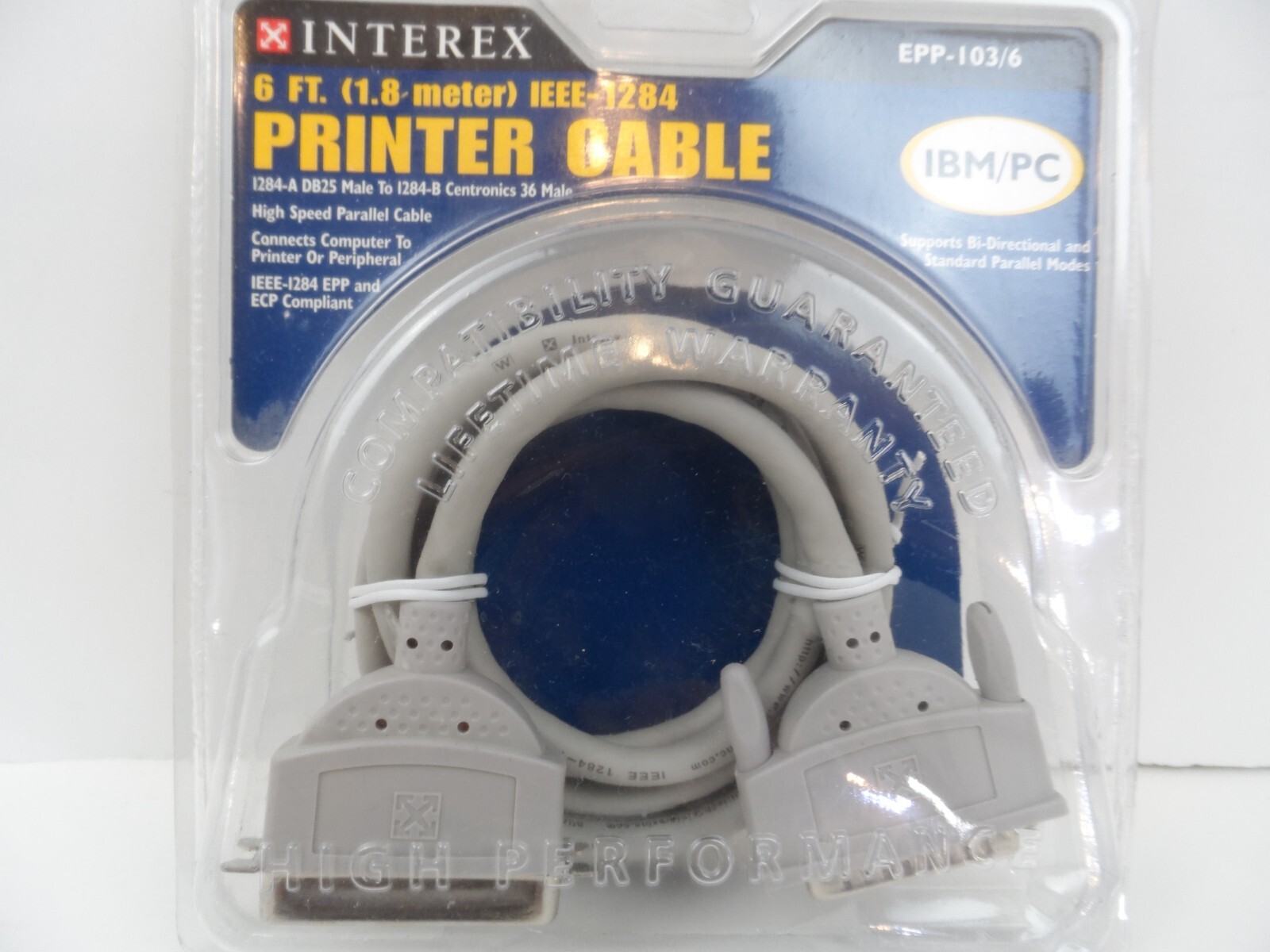 NEW - Interex 6 ft IEEE-1284 High Speed Parallel IBM/PC Printer Cable, EPP-103/6