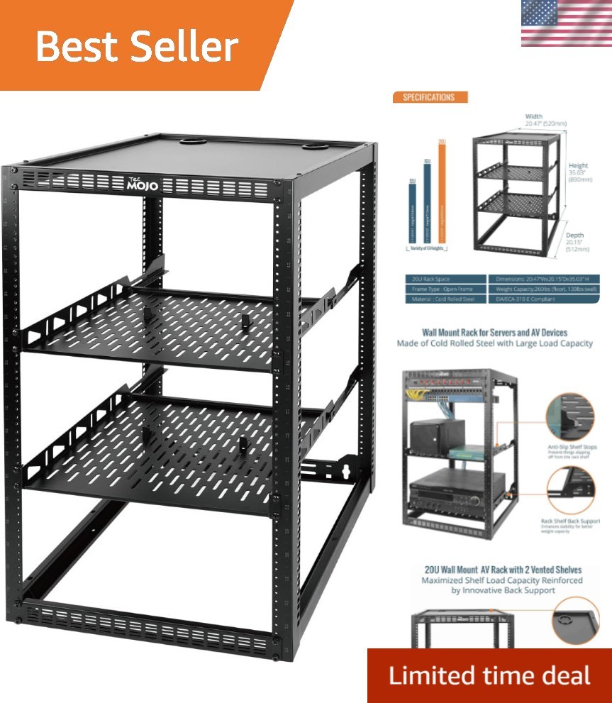 Heavy-Duty 20U Open Frame Rack for IT & AV Devices – Wall-Mount or Stand