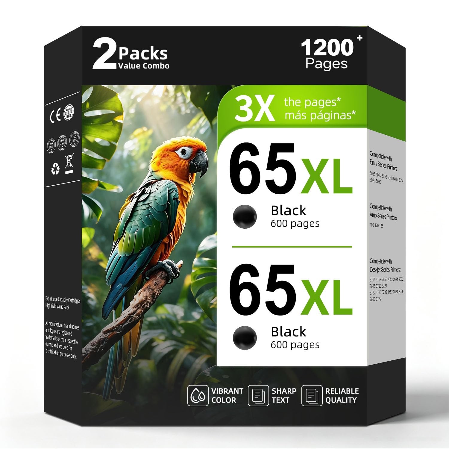 ** NEW HP Compatible Ink Cartridges | Black HP65XL | 2 pack