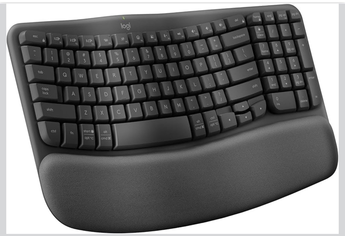 Logitech Wave Keys Ergonomic Keyboard Palm Rest Bluetooth Multi-OS Graphite