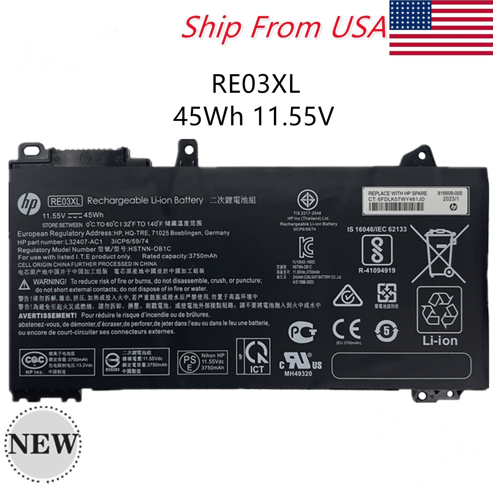 NEW Genuine OEM 45WH RE03XL Battery For HP ProBook 430 440 445 450 455 455R G6
