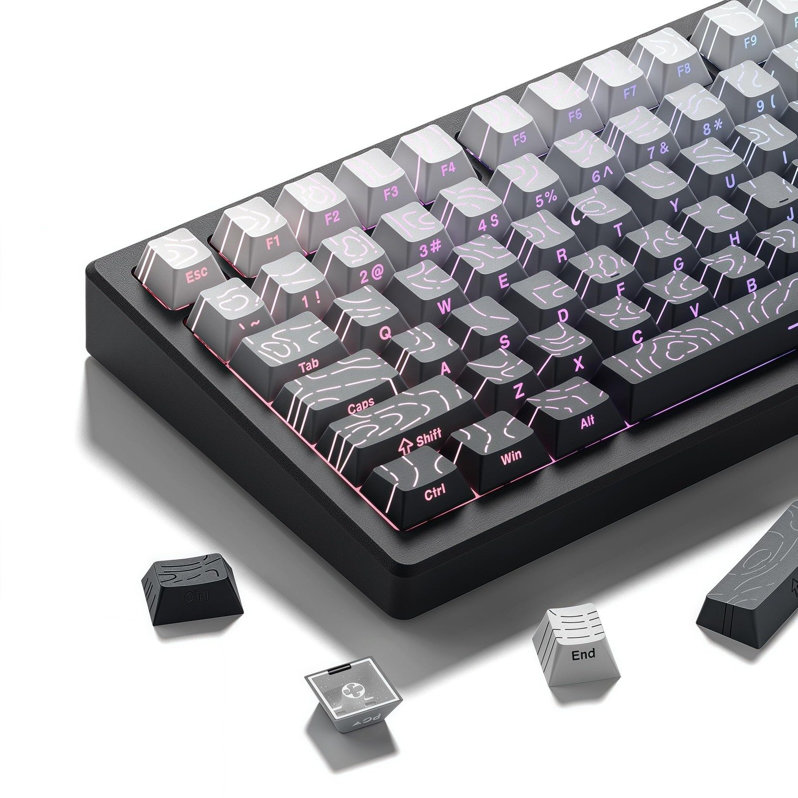 White/Grey Keyboard keycaps,Double Shot PBT keycaps Topographic