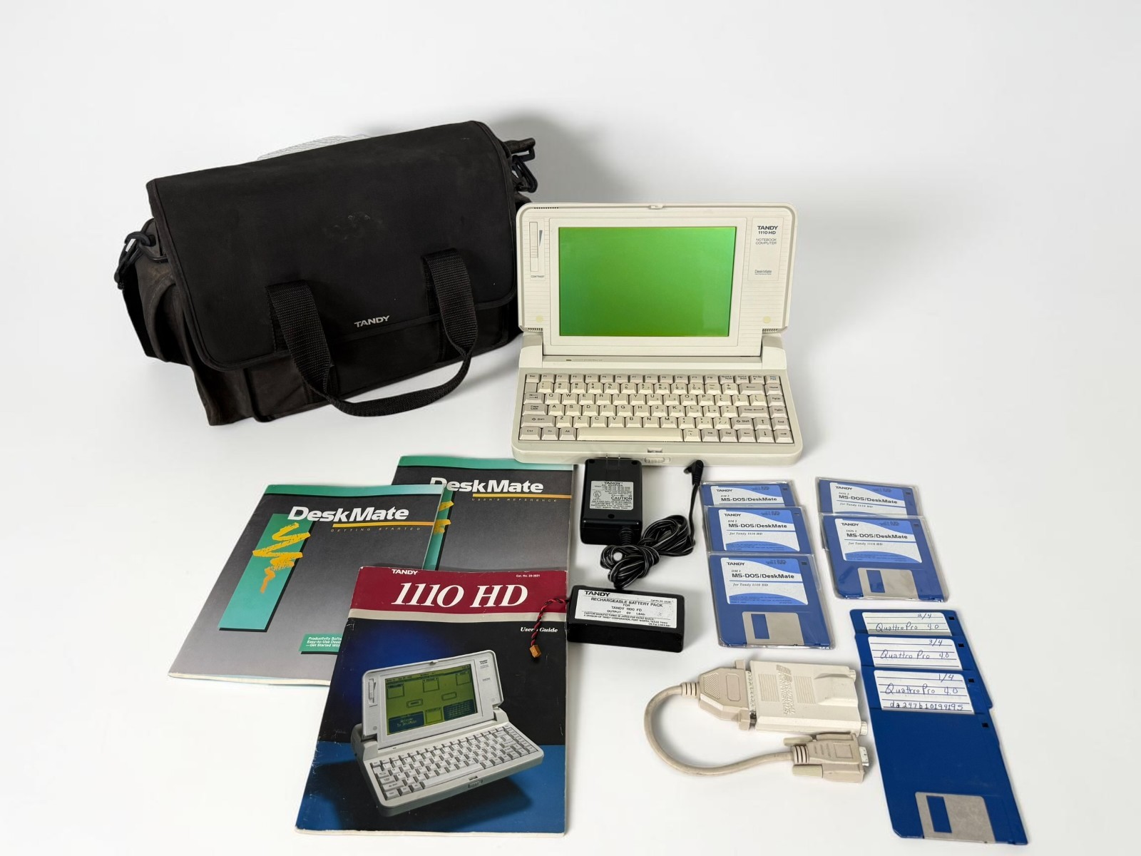Vintage Tandy 1110 HD Notebook Computer w/Case Manuals OG Disks AC Adapter AS IS