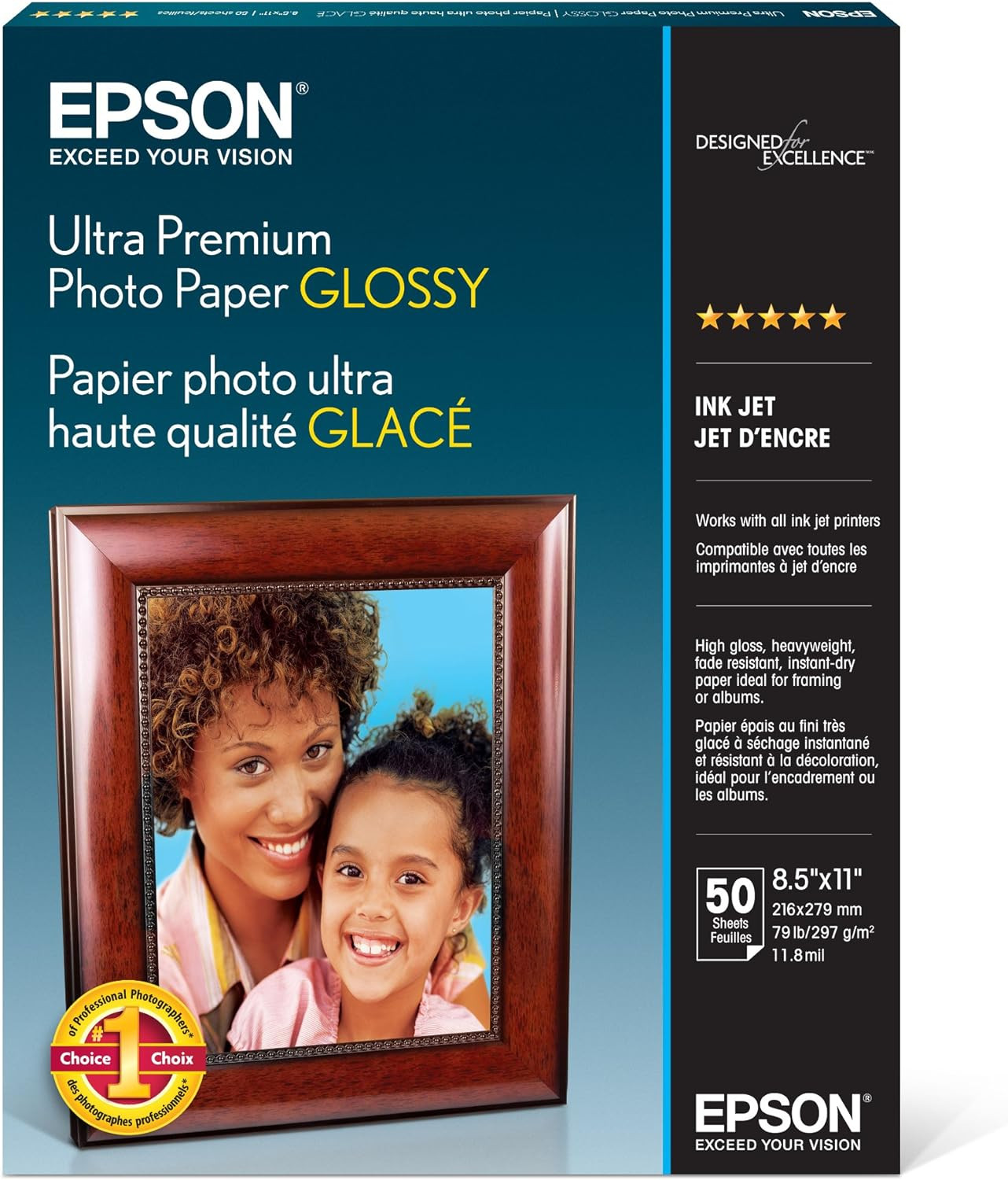 Epson Ultra Premium Photo Paper GLOSSY (8.5X11 Inches, 50 Sheets) (S042175),Whit