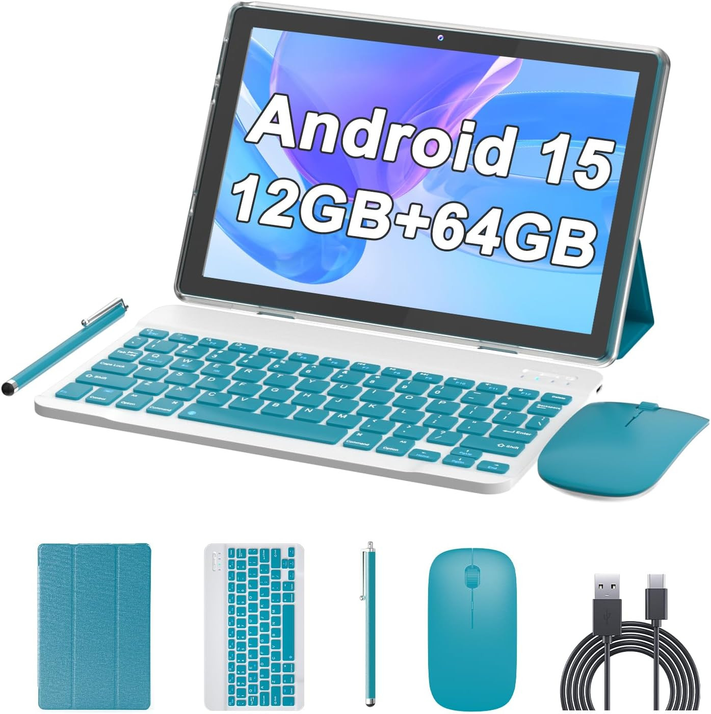 10 Inch Tablet Android 15 Tablets 2 in 1 Tablet with Keyboard 12GB RAM+64GB Rom(