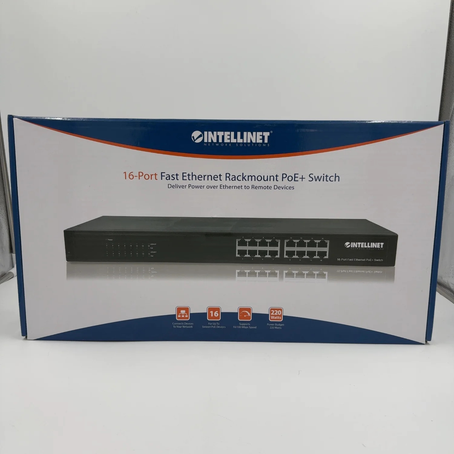 New Intellinet 16 Port Fast Ethernet POE+ Rackmount Switch 560849
