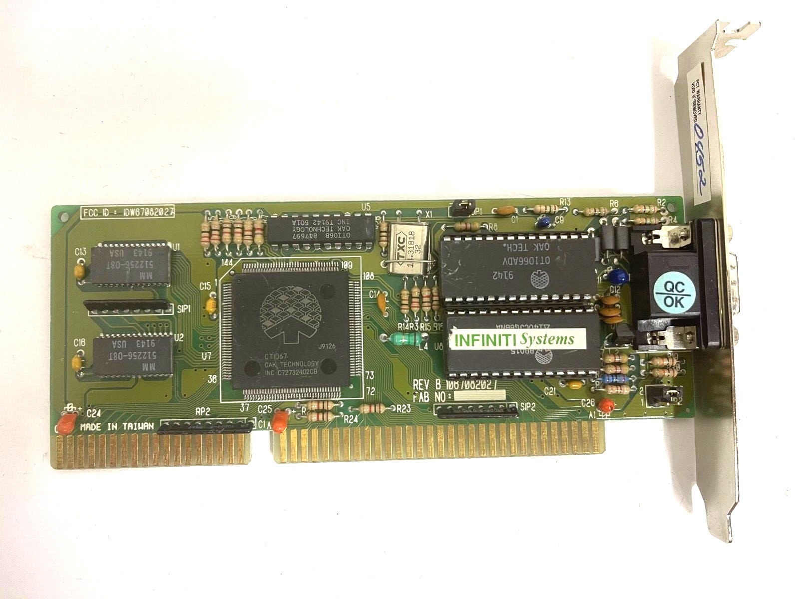 VINTAGE 1991 OAK TECHNOLOGY OTI067 256K ISA VGA CARD IDW67082027 MXB163