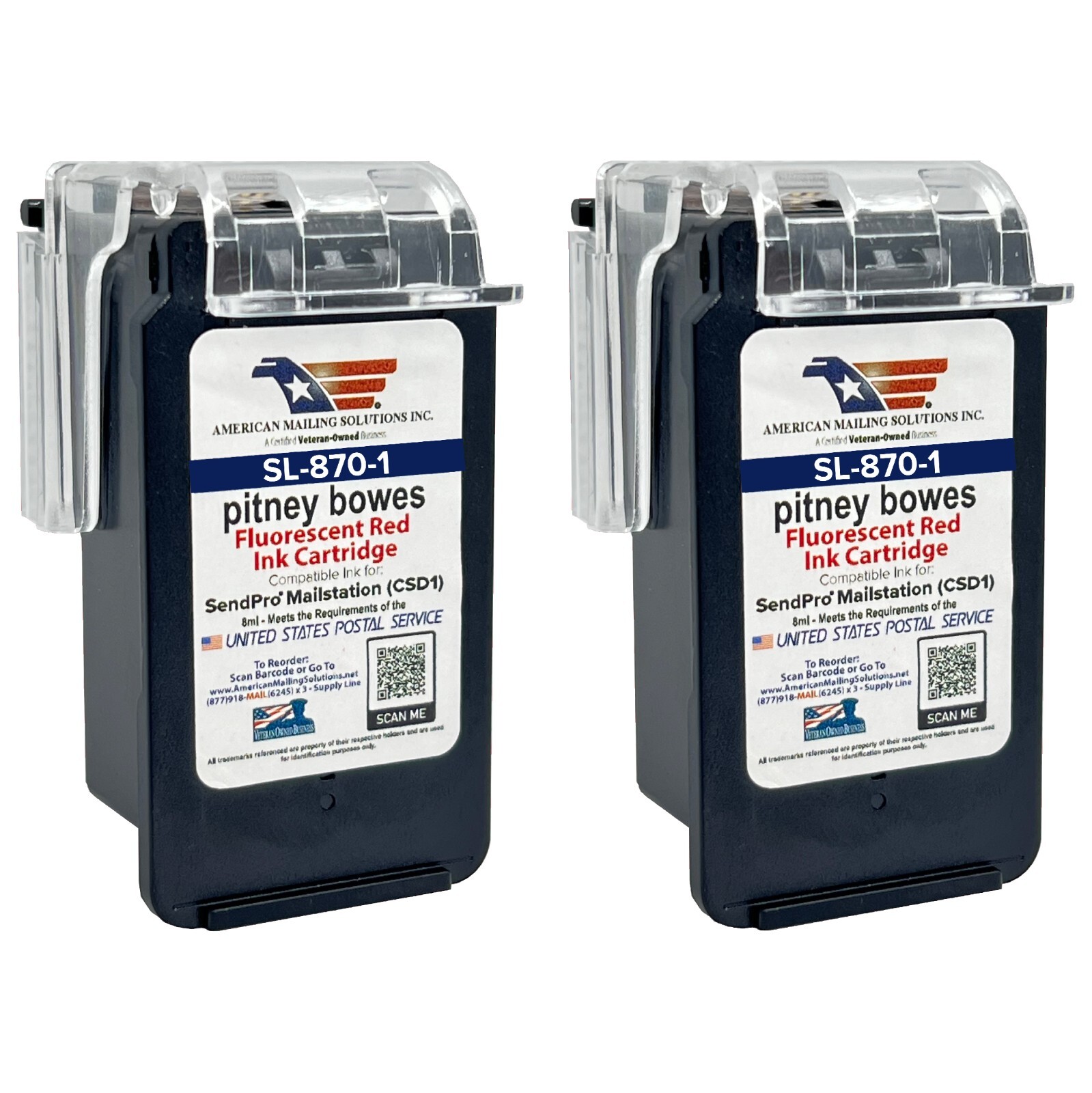 Pitney Bowes SL-870-1 Red Ink Cartridge for SendPro Mailstation (2-Pack)