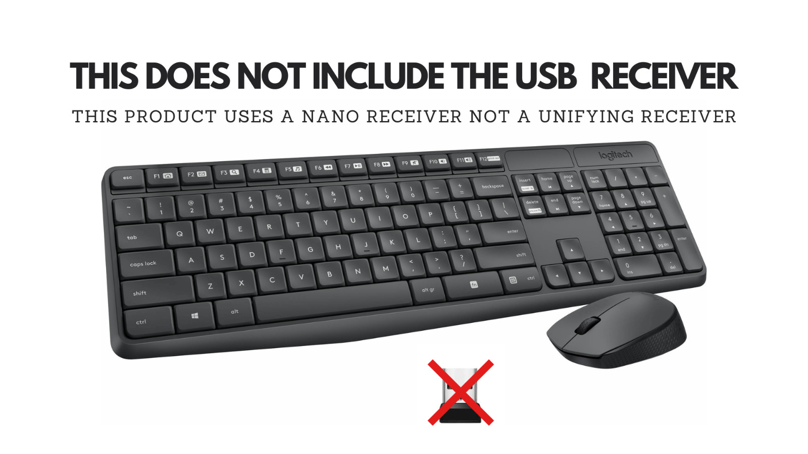 (NO USB RECEIVER) Logitech MK235 Wireless Keyboard and Mouse Combo (920-007897)