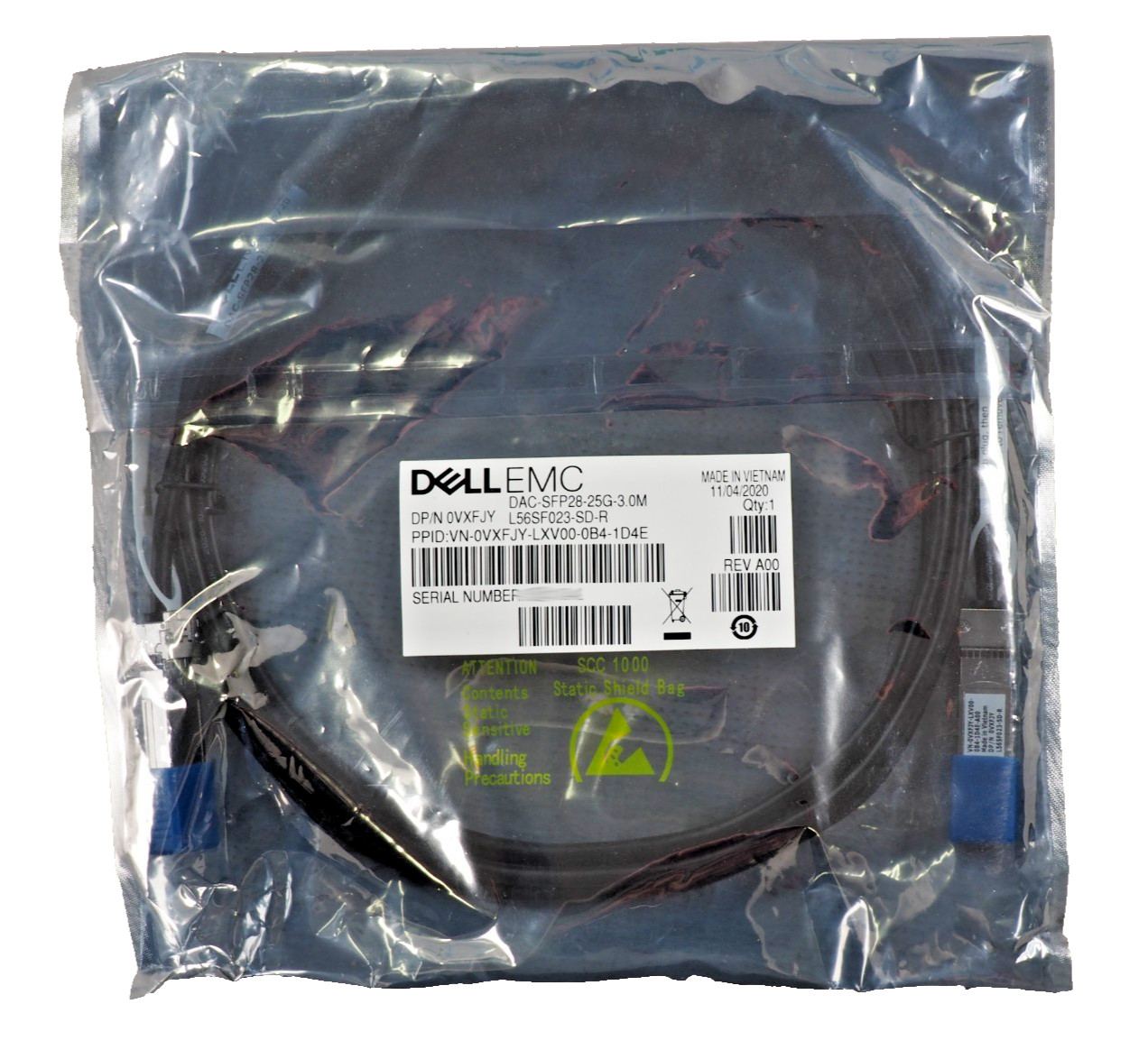 Dell EMC VXFJY DAC-SFP28-25G-3.0M SFP28 25GbE Passive Twinax DAC Cable