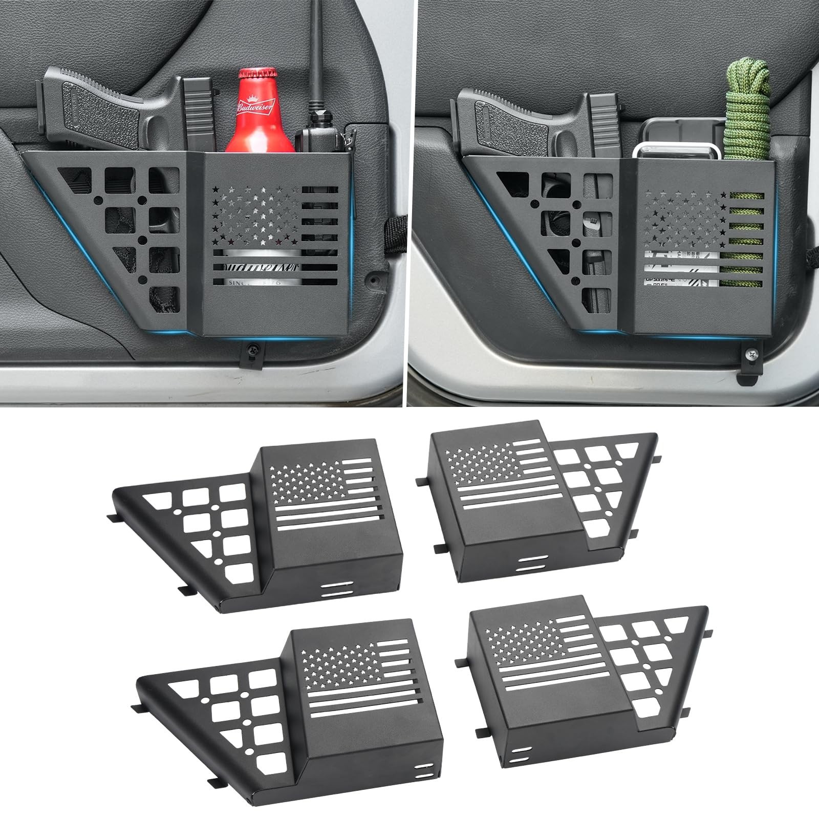 Front Rear Door Pocket Storage Compatible with 2007-2017 Jeep Wrangler JK JKU...
