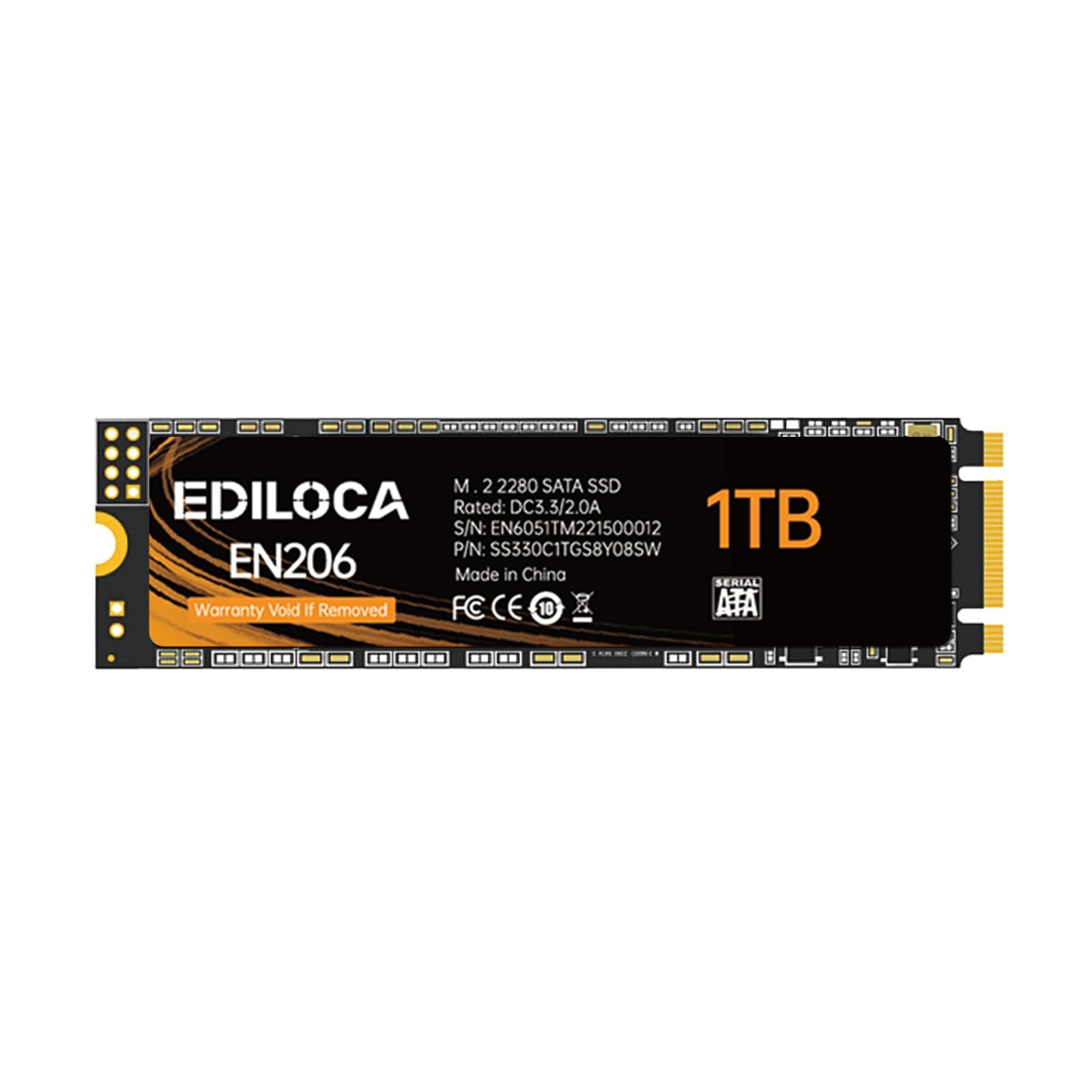 Ediloca EN206 1TB SSD M.2 SATA III 6Gb/s 3D TLC NAND, 2280 1TB, Black