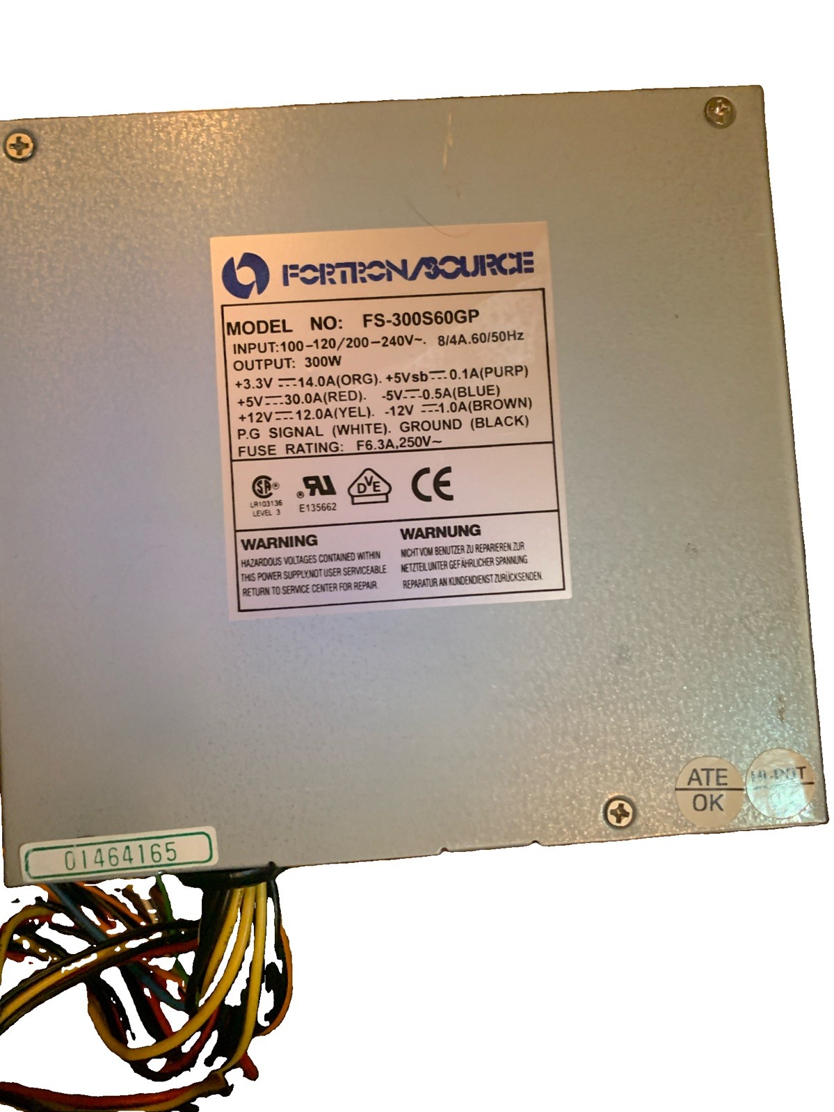 Fortron source FS-300S6GP 300W ATX Power Supply 30A +5V -5V Rail Vintage PC PSU