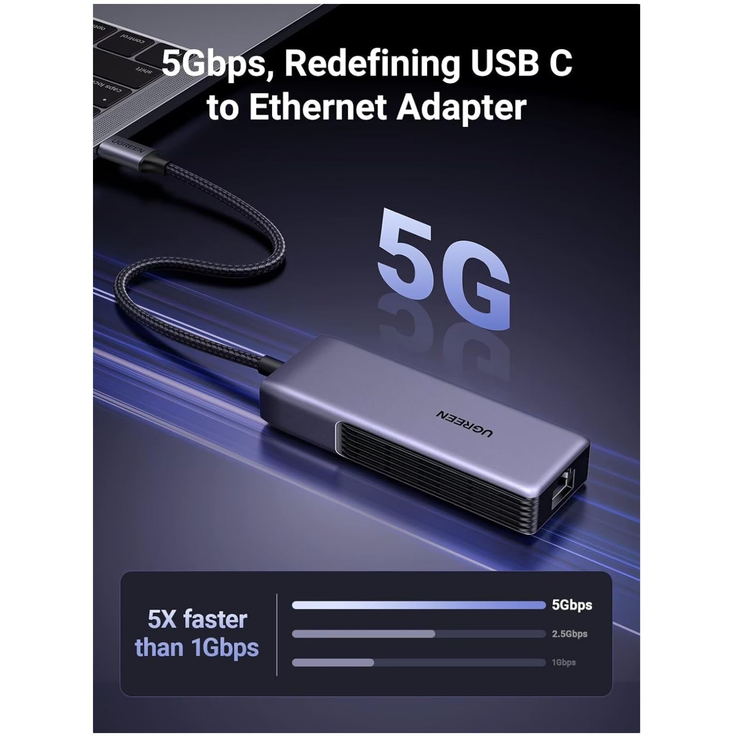 Advanced USB C to Ethernet Adapter 5Gb, Multi OS Compatible